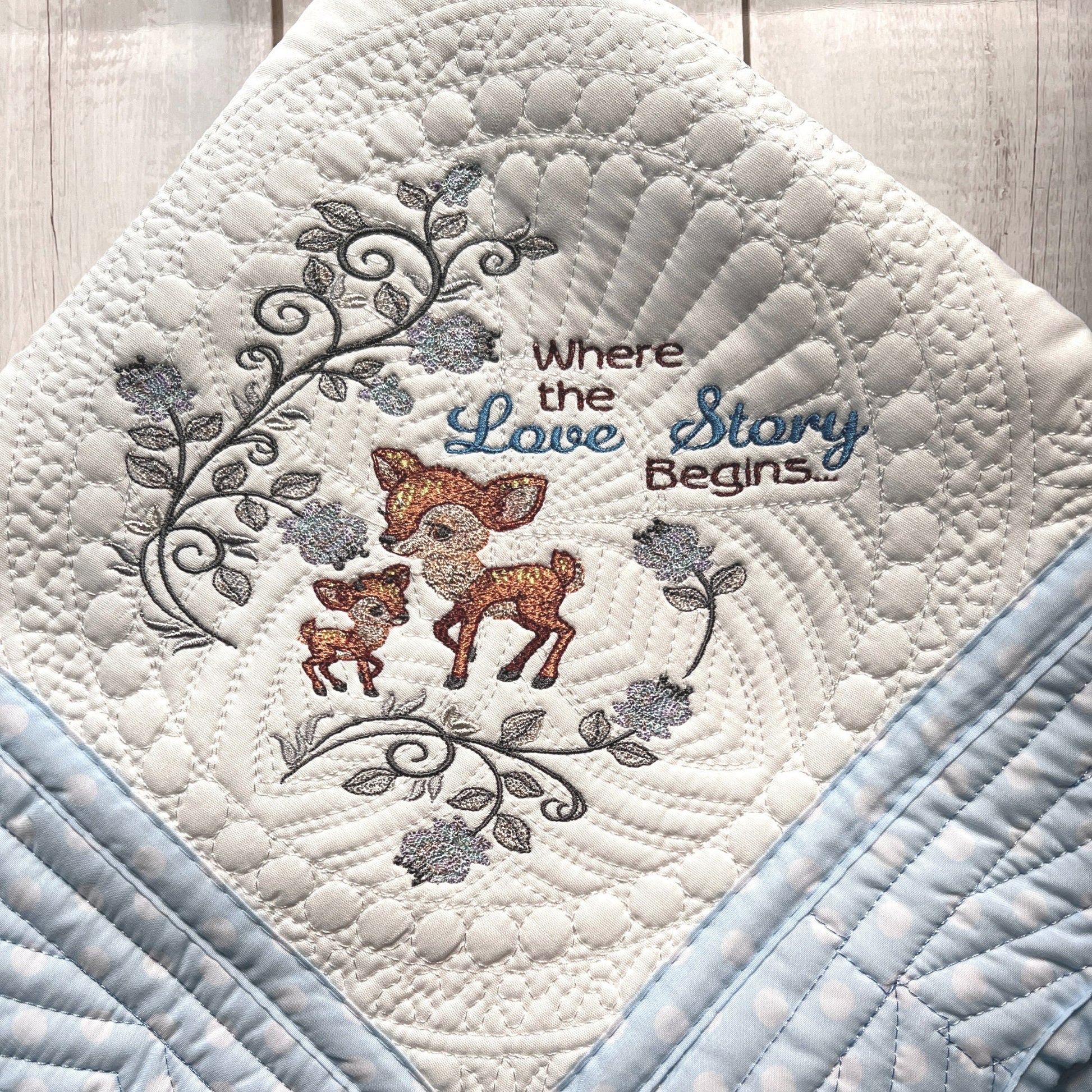 Baby Deer-Where the Love Story Begins- Embroidered Baby Quilt, Personalized with a Touch of Comfort and Timeless Elegance - JJHG Custom Designs