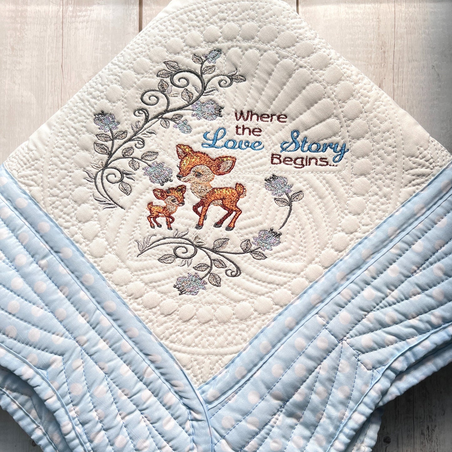 Baby Deer-Where the Love Story Begins- Embroidered Baby Quilt, Personalized with a Touch of Comfort and Timeless Elegance - JJHG Custom Designs