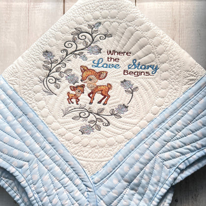 Baby Deer-Where the Love Story Begins- Embroidered Baby Quilt, Personalized with a Touch of Comfort and Timeless Elegance - JJHG Custom Designs