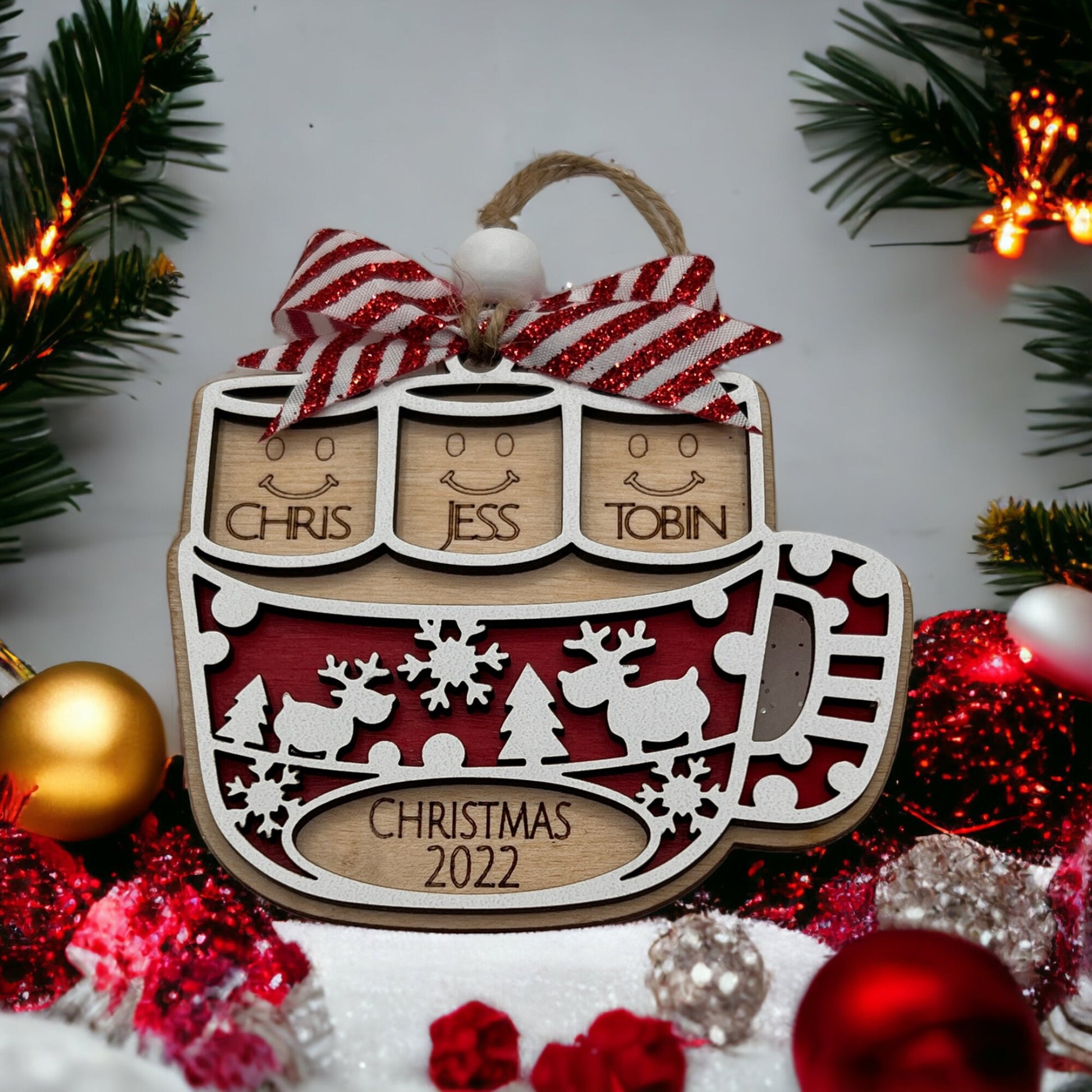 Personalized Family Christmas Ornament, 1-12 Names, Year or Last Name, Christmas Gift, Family Gift, New Home Christmas Gift - JJHG Custom Designs