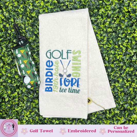 Father's Day Personalized Embroidered Golf Towel, Tri-Fold Golf Towel with Brass Hook & Grommet, Unique Golf Gift, Golf Tournament Gift - JJHG Custom Designs